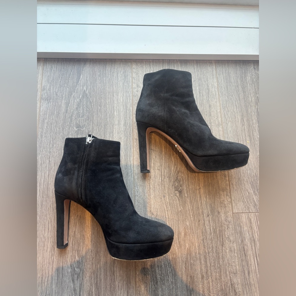 Prada Black Suede High Heel Ankle Boots